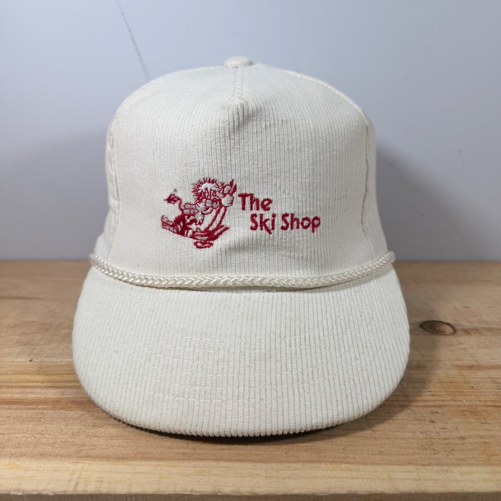The Ski Shop Hat Mens OSFA White Corduroy Rope Snapback Vintage 90s
